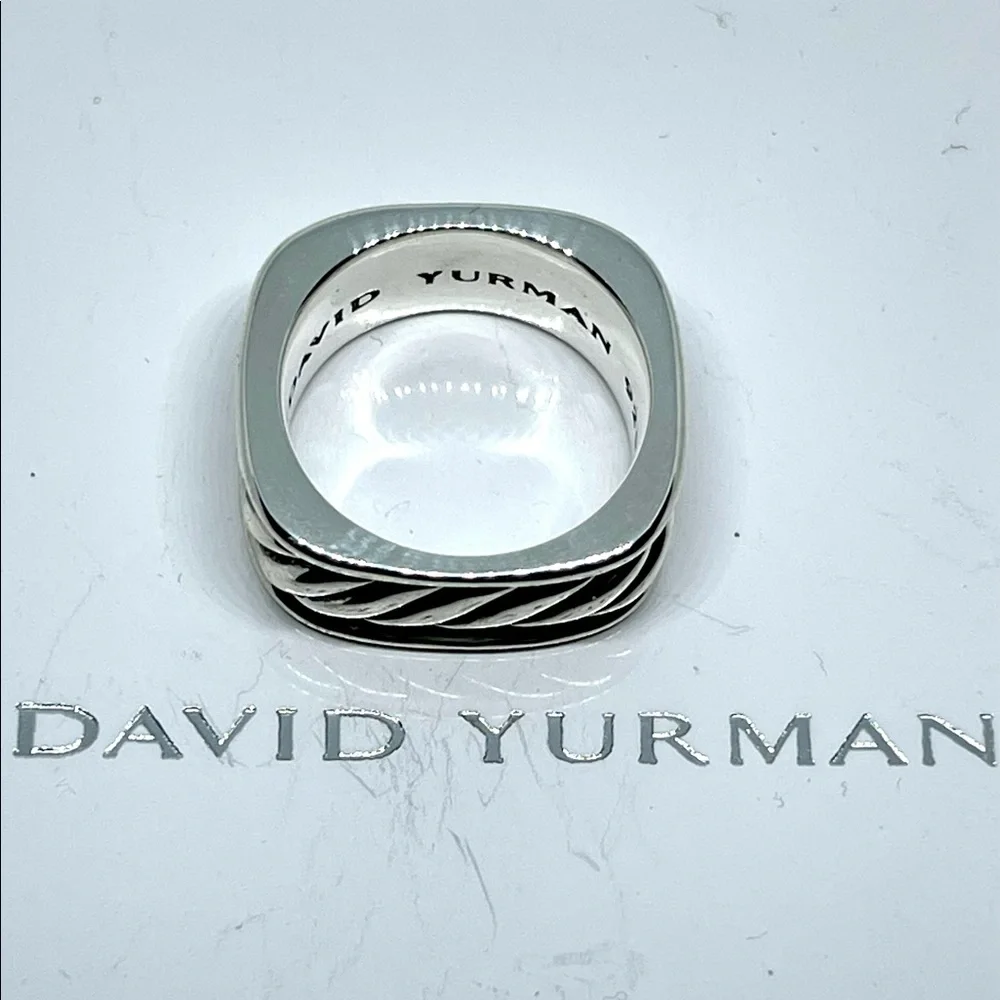 David Yurman Cable Square Sculpted Cushion Band Silver Ring Size 8